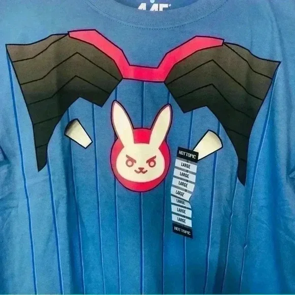 Overwatch D.Va T Shirt Large Cosplay Unisex Blue Graphic Blizzard Hot Topic NWT - Picture 3 of 8